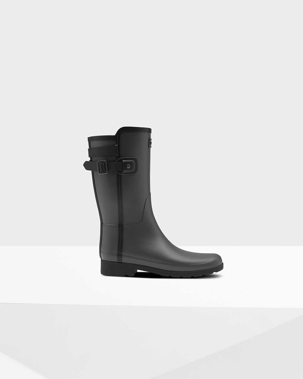 Hunter Refined Slim Fit Contrast Short Mid-Calf Women's Rain Boots NZ-41828U Dark/Black